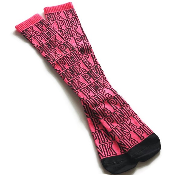 Victoria's Secret PINK Just Below The Knee High Socks PINK Lettering NWOT - Picture 6 of 6